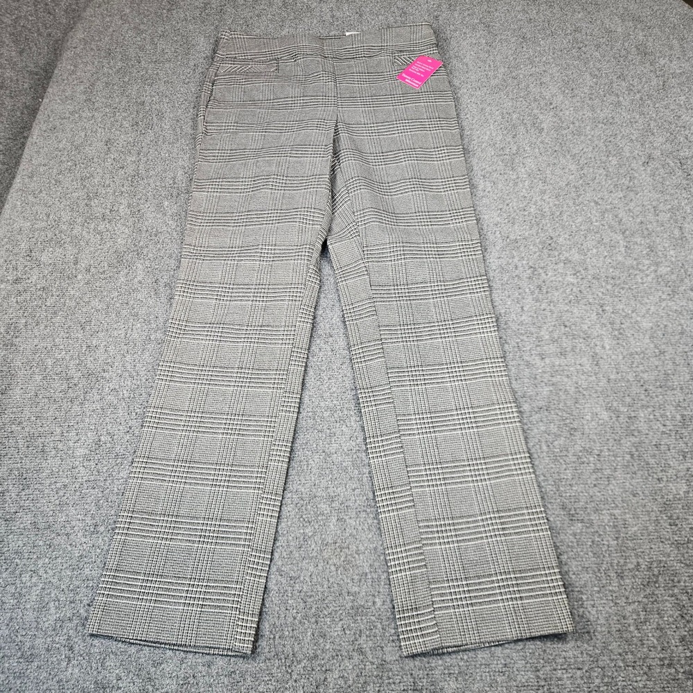 Kim Rogers Millennium Tummy Control Straight Leg Plaid Pants Black White Size 10
